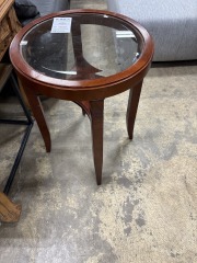 Small Round Cherry Wood\/Glass End Table
