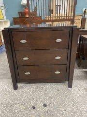 Modern Dark Wood Three Drawer Nightstand