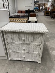 White Wicker Three Drawer Dresser