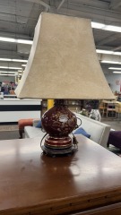 Vintage Red and Gold Floral Ceramic Lamp