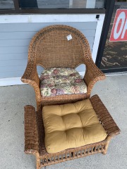 Brown Wicker Chair & Ottoman