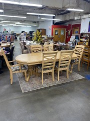 Refined Light Wood Farmhouse Dining Table & Six Chairs
