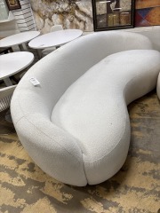 White Curved Terricloth Modern Sofa