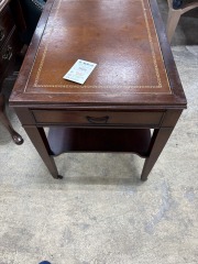 Vintage Leather Inlay Accent Table
