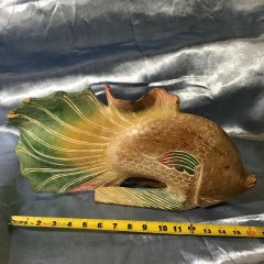 hand-carved wooden fish sculpture *HAS DAMAGE* as pictured *SOLD AS IS*