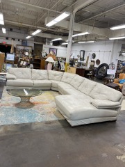 Substantial Retro Ivory Leather Sectional