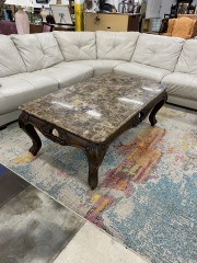 Ornate Wood and Marble Coffee Table