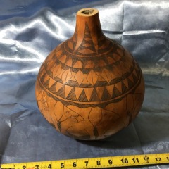 Hand-Carved Gourd Decor Tribal Style African Kenya Rustic Folk Art
