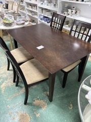 Black Wood Dining Rm Table w\/4 White Seat Chairs