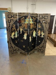 Vintage Black Lacquer & Mother of Pearl Room Divider