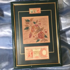 Framed Indonesian collectible features a 1958 \