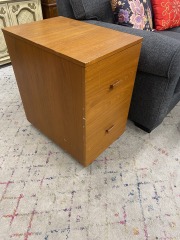 Teak MCM Wood 2 Drawer Rolly File Cabinet