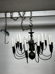Vintage Oxidized Brass 15 Light Chandelier