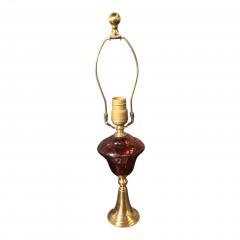 Antique\/Vintage Marble Base Ruby Red Glass Lamp Long Ornate Finial