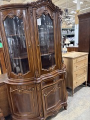 Glass and wood curio dark wood