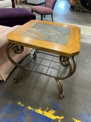 Metal Wood & Stone Side Table