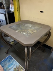 Metal Base Stone Top Side Table