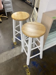 White & Wood Farmhouse Stool (Each)