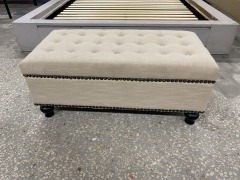 Beige Studded Storage Ottoman