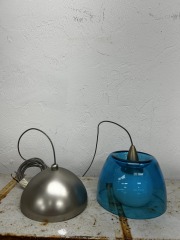 Small Aqua Glass Pendant Light Fixture