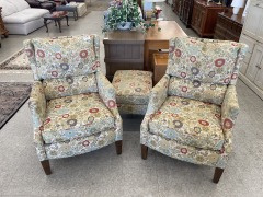 Floral Recliner Pair w\/ Ottoman