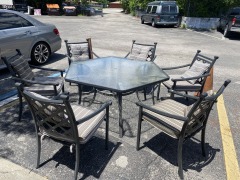 Hexagonal Glass Top Patio Table & Six Chairs