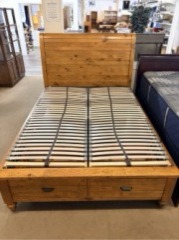 Bedroom Furniture: Brown Wood Bed Frame with Storage - Good
