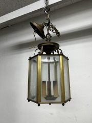 MCM Brass and Glass 3 Light Pendant Fixture