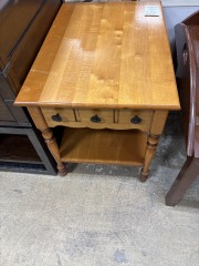 1 drawer blonde wood end table