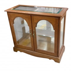 Low Curio Cabinet w\/ Brass Handles & Etched Leaves on Glass