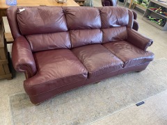 Burgundy Leather Studded Sofa