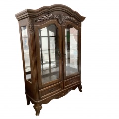 Large Dark Ornate 2 Drawer Glass Shelf Curio Cabinet