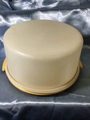 Vintage TUPPERWARE Cake Box Tray Carrier Plate Holder Mustard Yellow