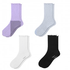 3734 P3 | BOMBAS Ruffle Lace Trim Quarter Socks 4-Pack