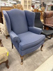 Distinguished Navy Striped Wingback Chair