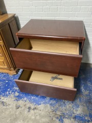 Cherry Look 2 Drawer Lateral Filing Cabinet (AS IS: Bottom Drawer Needs TLC)