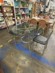 Modern Round Glass & Metal Dining Table with 2 Chairs