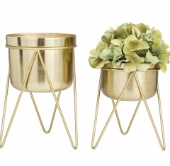 Set of 2 Small planters with stands - gold