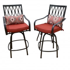 2 Tall Metal Swivel Stools w\/ Red Cushion & Pillow