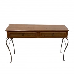 2 Drawer with Cane Detail and Wrought Iron Legs Console Table