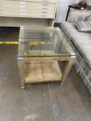 Modern Brutalist Glass Top Side Table