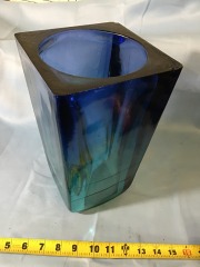 Vintage Murano glass block vase