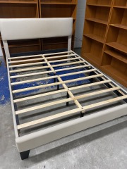 Beige Upholstered Full Size Bed Frame