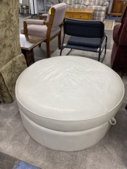 Large Round Ivory Storage Ottoman