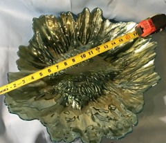 Vintage Green Opal Pearl Iridized Flower Glass Art Plate Candy Dish Centerpiece