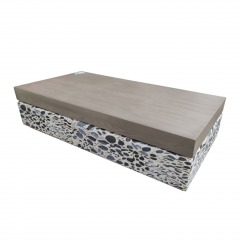Vanguard Blue White Pattern Grey Wood Top Cocktail Table
