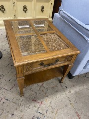 Adorable Carved Wood Side Table (AS IS) Missing Glass