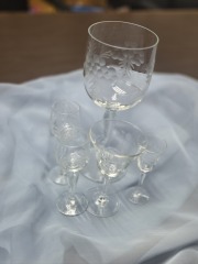 Vintage 5-Piece Etched Floral Stemware & Cordial Glass Setassware