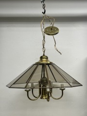 Vintage Atlas Lighting Brass and Smoked Glass 6 Light Chandelier