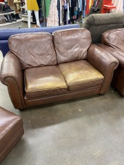 Chocolate Brown Leather Studded Loveseat